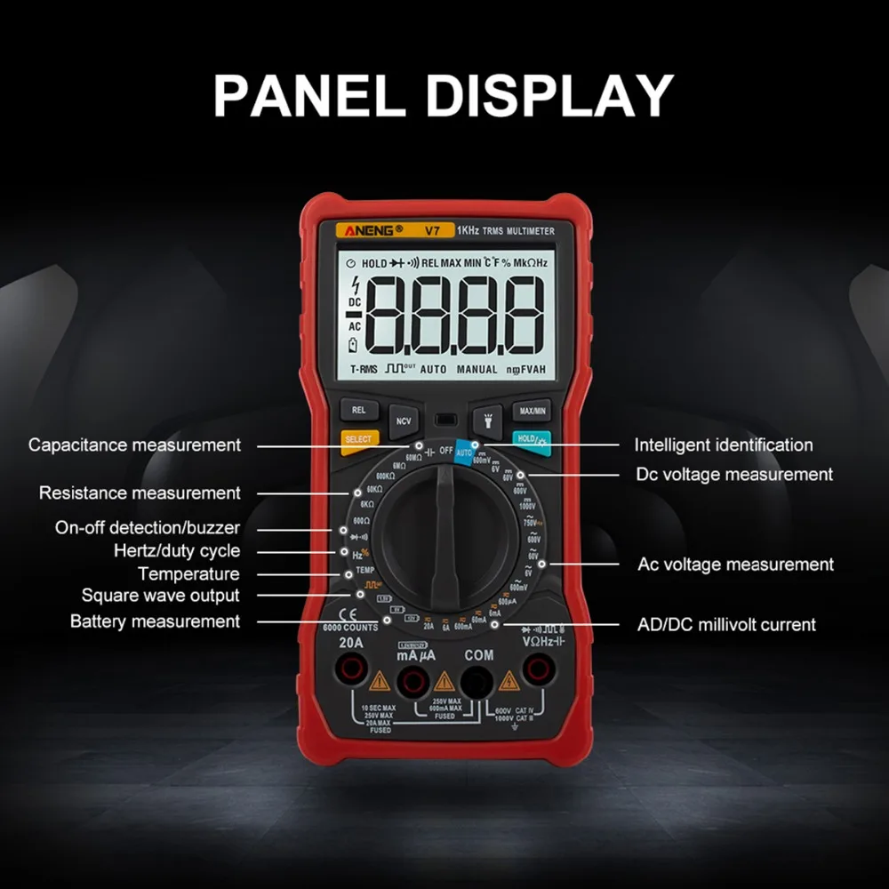 ANENG V7 6000 Counts TRUE RMS Digital Multimeter Square Wave Output Current Voltage Resistance Power Frequency Temperature Meter |