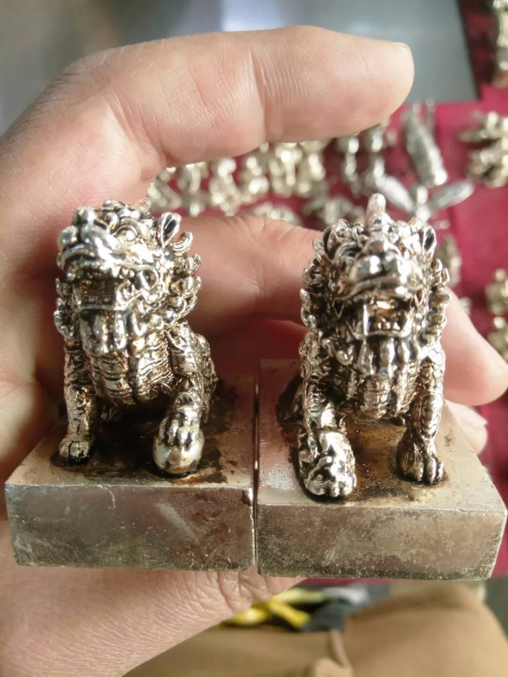 

Collection of exquisite antique lovely silver handicrafts of kylin sculpture.