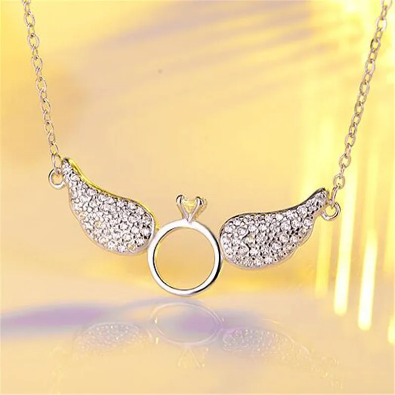 white gold LULU-PIG корейское кольцо из стерлингового серебра 925 пробы с подвеской в виде крыльев Ангела и короткая цепочка на ключицы DZ206 - Окраска металла: white gold