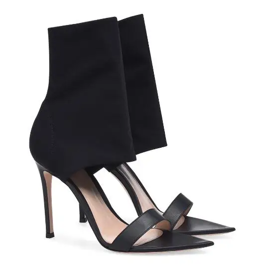 

Летние новые женские черные/красные Крутые ботинки на высоком каблуке с открытым носком, женские праздвечерние чные ботинки на очень высок...