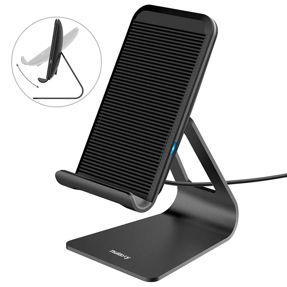 Nulaxy Беспроводная зарядка Алюминиевая регулируемая Qi-сертифицированная станция зарядки мощностью 10 Вт, совместимая с iPhone Xs Max/XS/XR/X/8/8P.