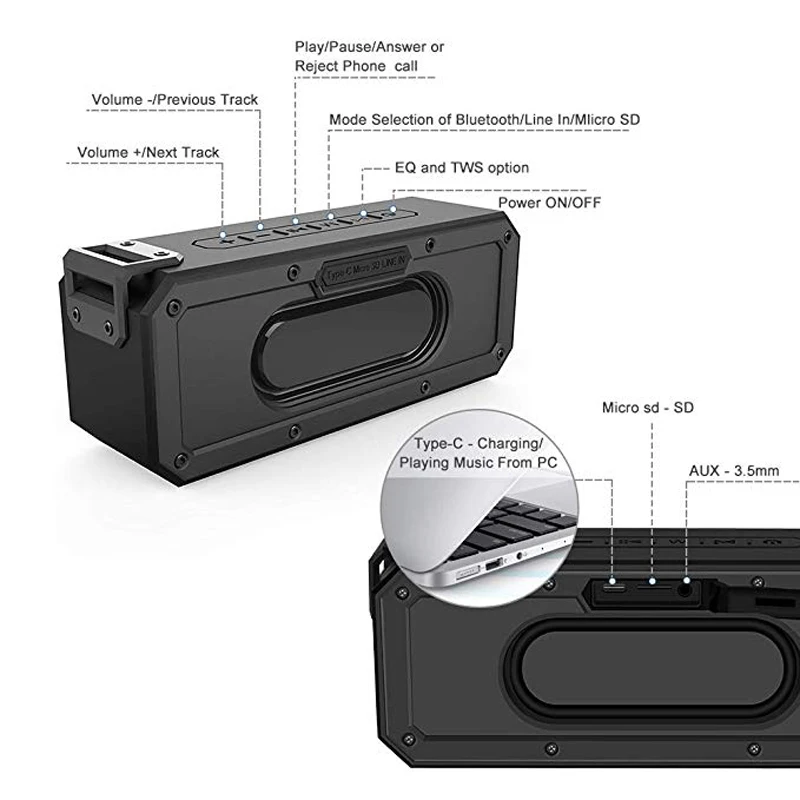 Bluetooth-колонка 40 Вт IP7X водонепроницаемая Портативная колонка супер бас сабвуфер