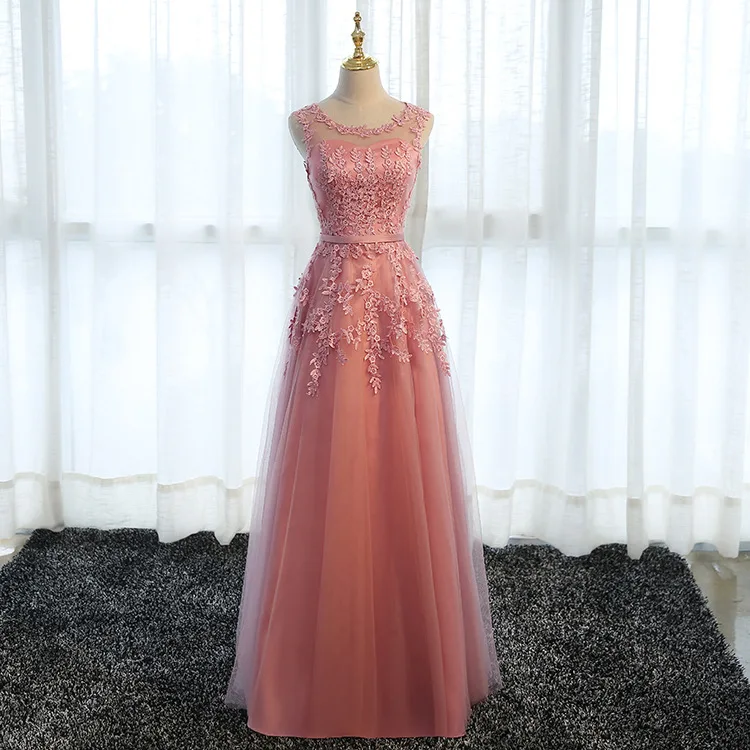 

Женское вечернее платье из тюля, розовое/серое длинное кружевное платье-трапеция с аппликацией, бальное платье для выпускного вечера, 2020