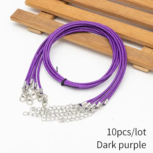 dark purple 10pcs 2 мм ювелирный шнур застежка Омар Ожерелье Веревка вощеный кожаный шнур ожерелье шнурок кулон браслет из шнуров изготовление 10 шт./лот бесплатно - Цвет: dark purple 10pcs