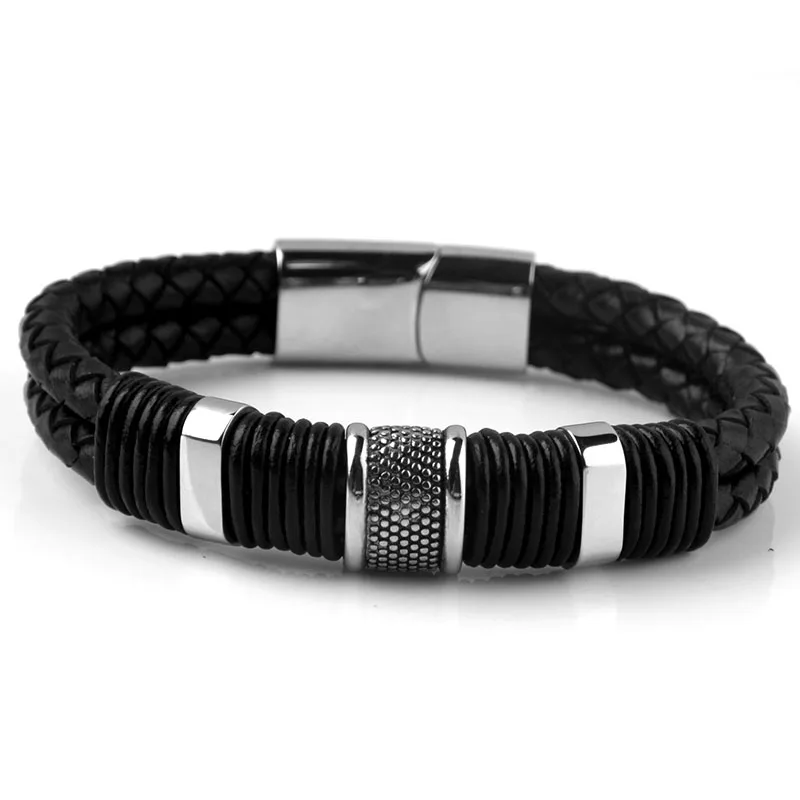 ZG цвет не выцветает кожаный браслет для мужчин из нержавеющей стали с магнитными