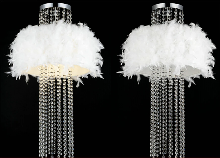 

Free Shipping! Modern Luxury Droplight Ceiling Lamp Absorb Dome Light k9 Crystal Feather Chandelier Flush Mount For Living Room