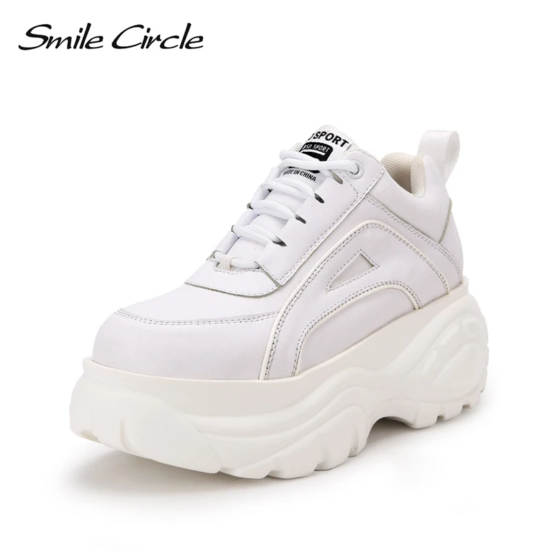 Женские кроссовки Smile Circle весенние повседневные белые на толстой плоской