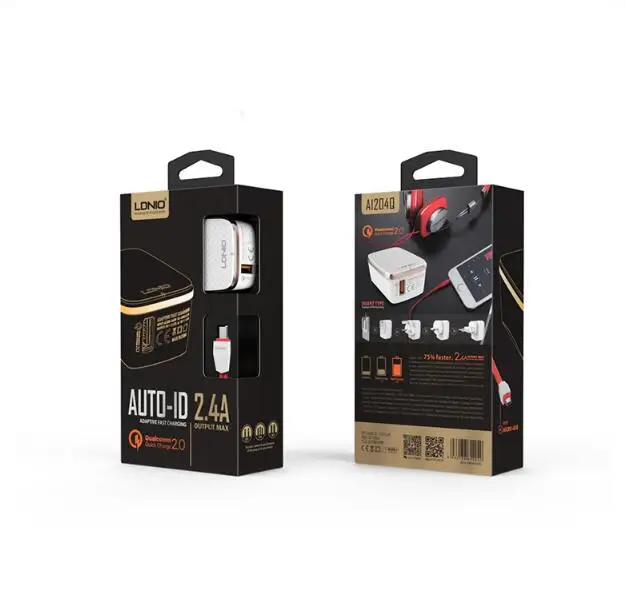 

LDNIO Wholesale 50pcs/Carton A1204Q 1SUB Wall Charger With USB Cable Travel Fast Charge