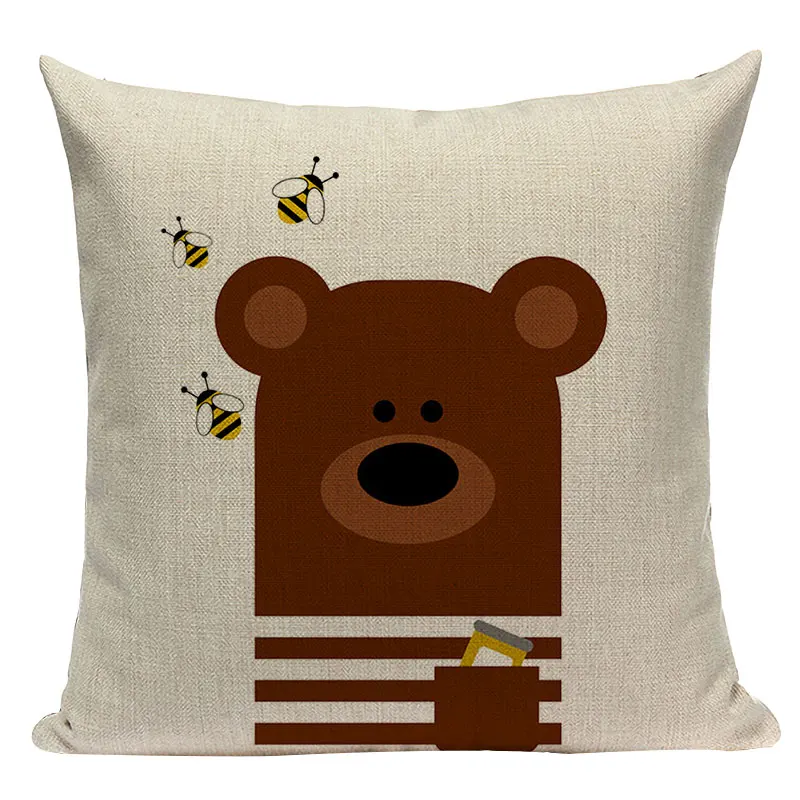 Милый чехол для подушки с мультяшными изображениями льняная хлопковая смесь