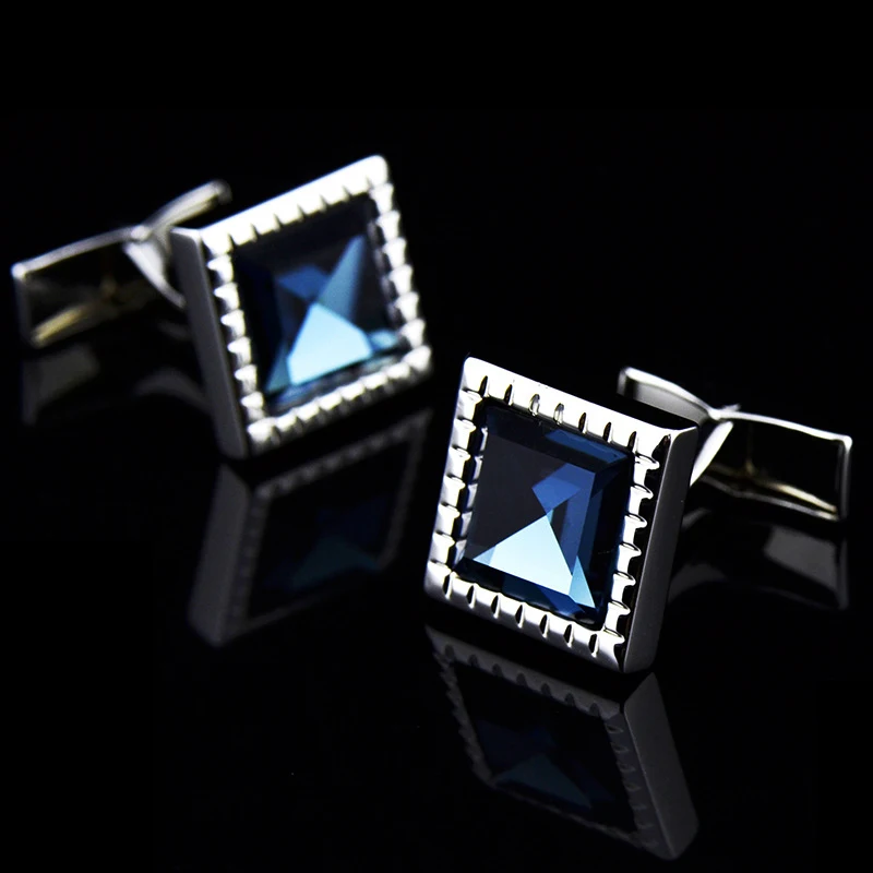 Bridegroom Wedding Party Business Men French Shirts Cuff Links Dark Ocean Blue Crystal Cufflinks Silvery Cufflink With Gift Bag | Украшения