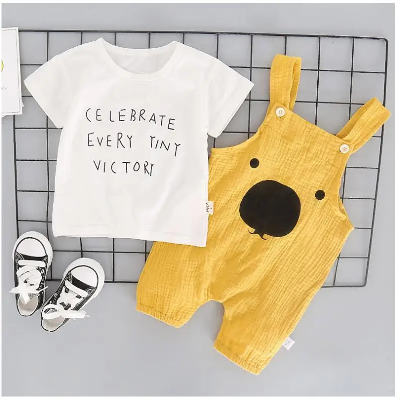 2019 Summer Baby Boy Girl Clothing Sets Infant Toddler Clothes Suits Letter T Shirt Strap Shorts Kids Children | Детская одежда и