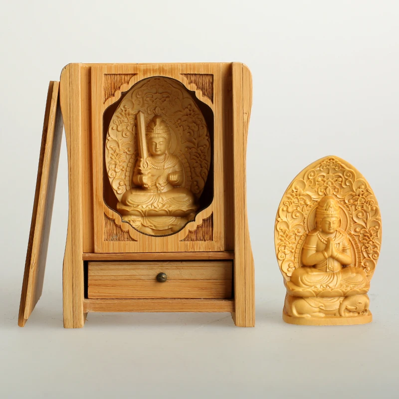 7cm Buddha Statues Pray Image Box Wood Carvings Guanyin Ornaments The Birth Of Small Statue