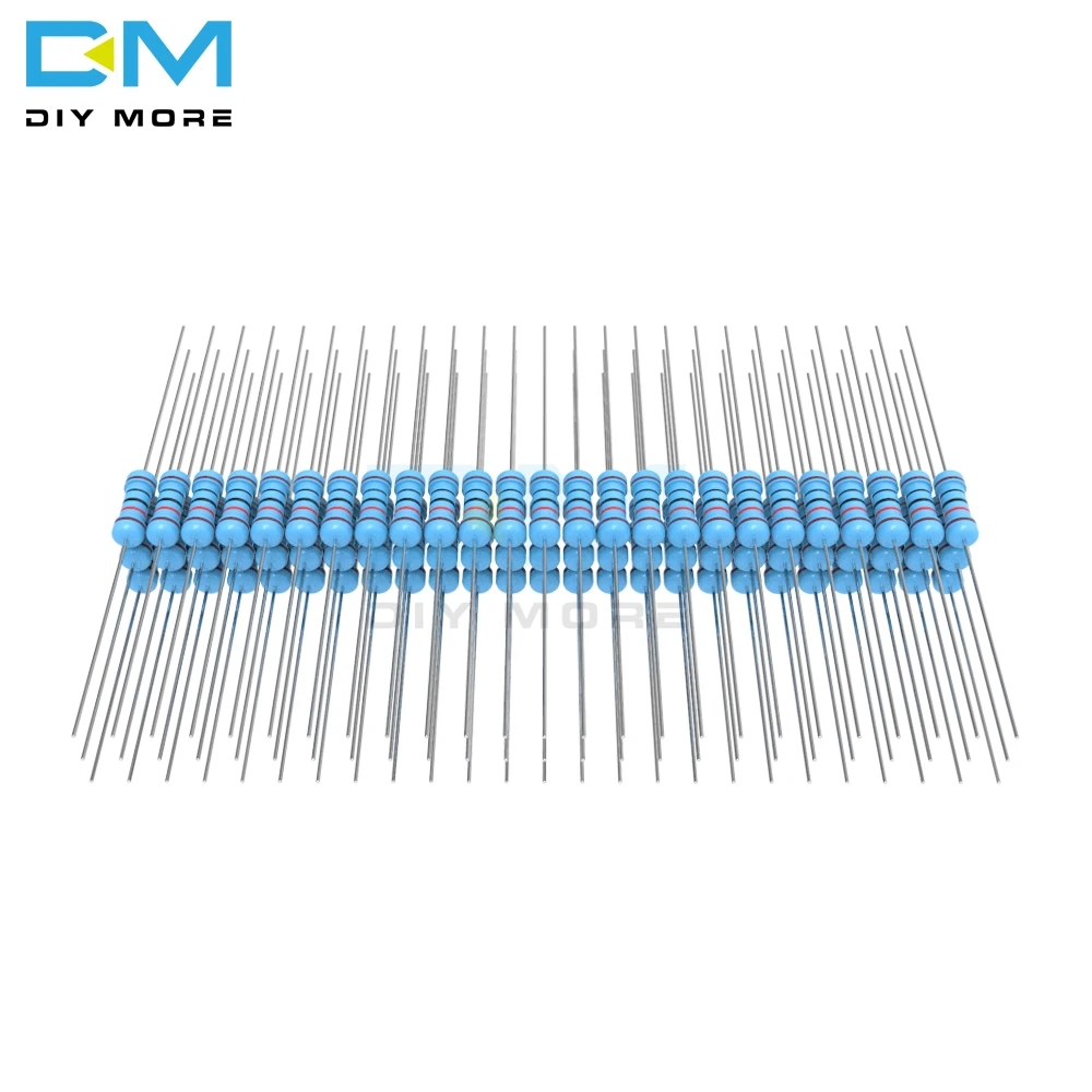 100 шт. Diymore металлического пленочного резистора 1%+ 1%-1% 1/2W 0,5 W 1R-1M Ohm Сопротивление Diy Электронный 1K 2,2 K 4,7 K 5,1 K 6,8 K 10K 15K 22K