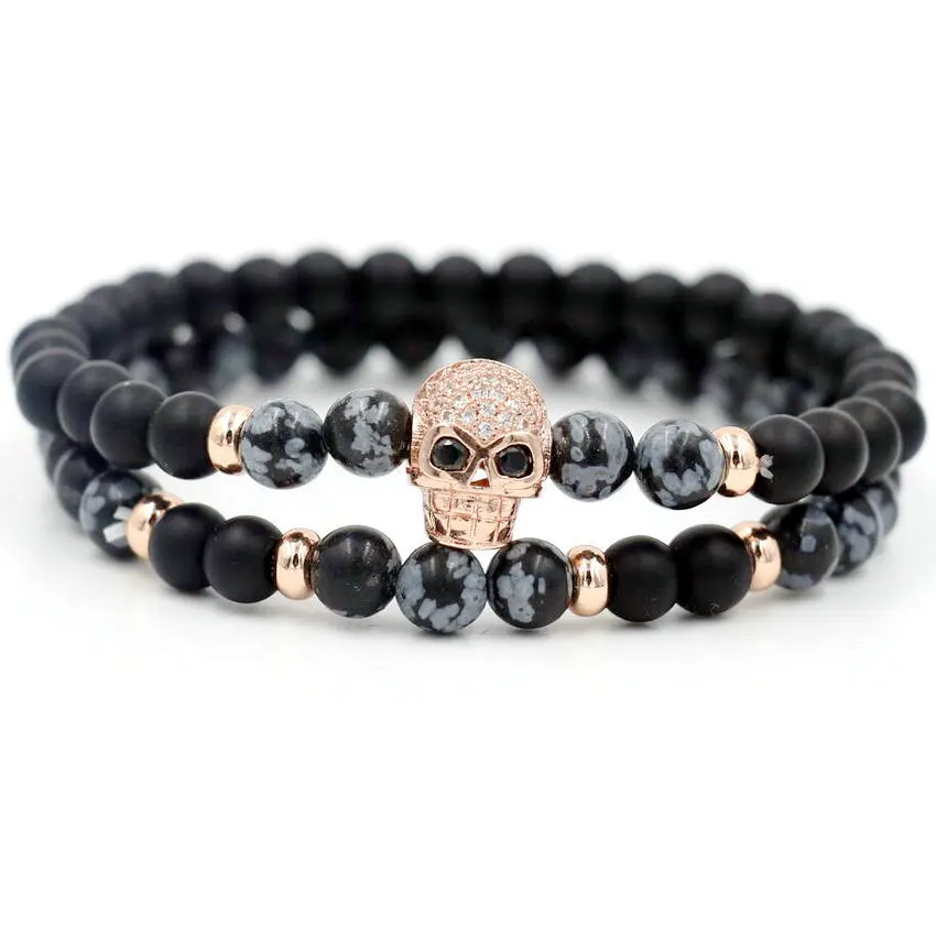 2 шт./компл. Золотая инкрустация микро циркон браслет из головы черепа мужчины