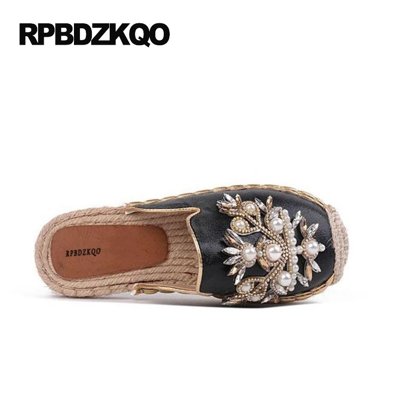 жемчужный женщин надевать черный мулы плоские повседневная эспадрильи горный