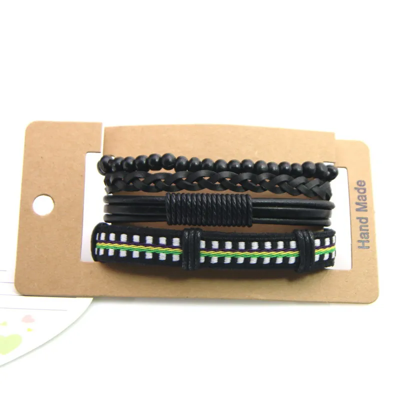 4 шт./компл. черный многослойный Плетеный Кожаный браслет для мужчин и женщин