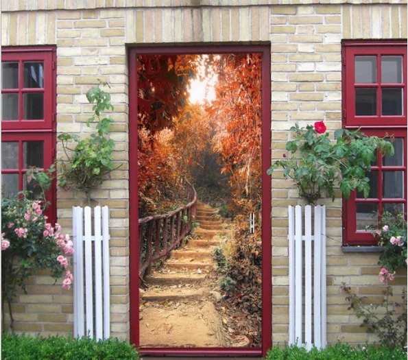 Пасторальные осенние листья двери Стикеры настенные наклейки для родителей