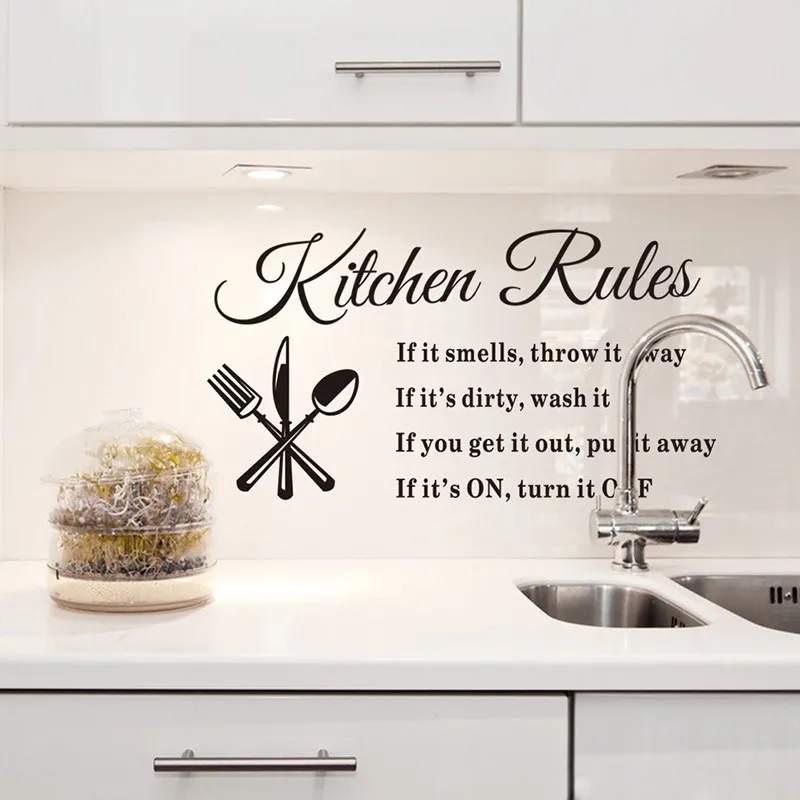 

Creative Kitchen Rules Text Restaurant Wall Sticker Home Cupboard Decal Mural DIY Home Decor for Living Room Adesivo De Parede