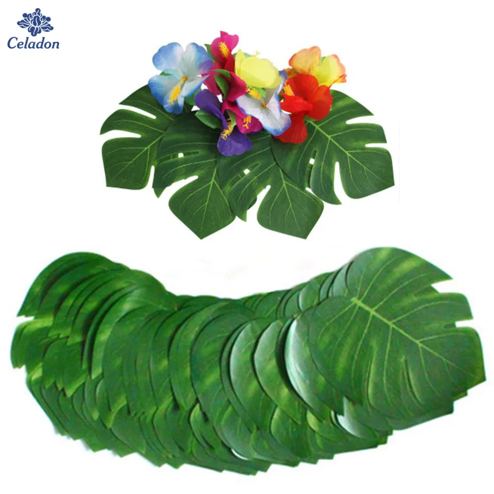 12 шт./лот искусственные Пальмовые Листья гавайский Луау вечеринка джунгли