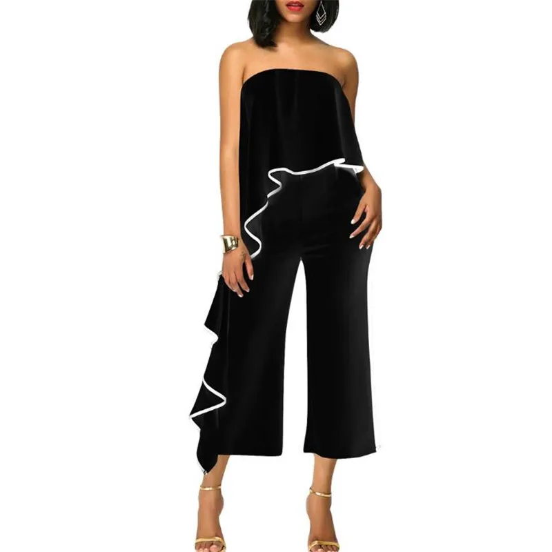 Без бретелек оборками дамы Повседневное комбинезоны Slash шеи без рукавов Летние