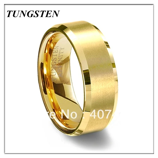 Мужское свадебное кольцо из карбида вольфрама с матовой отделкой золотистого