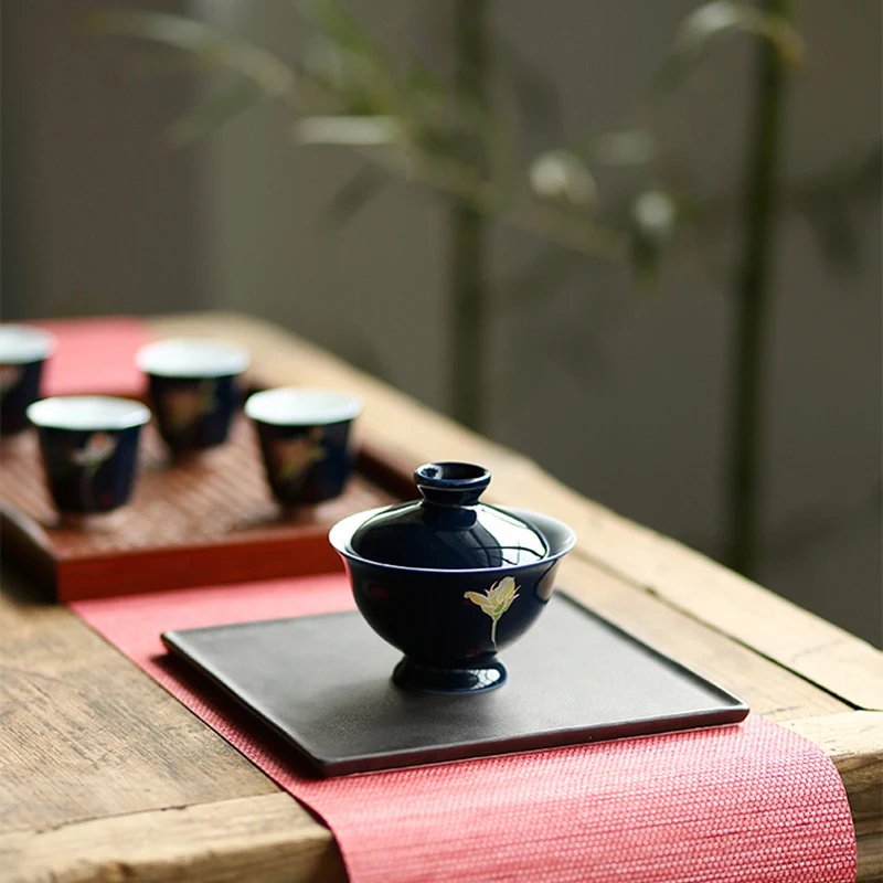 

120ml Japanese Ji Blue Glaze Porcelain Gaiwan Teapot Kung Fu Tea Set Ceramic Teacup Lid Bowl Tea Maker Pot Tureen Home Decor