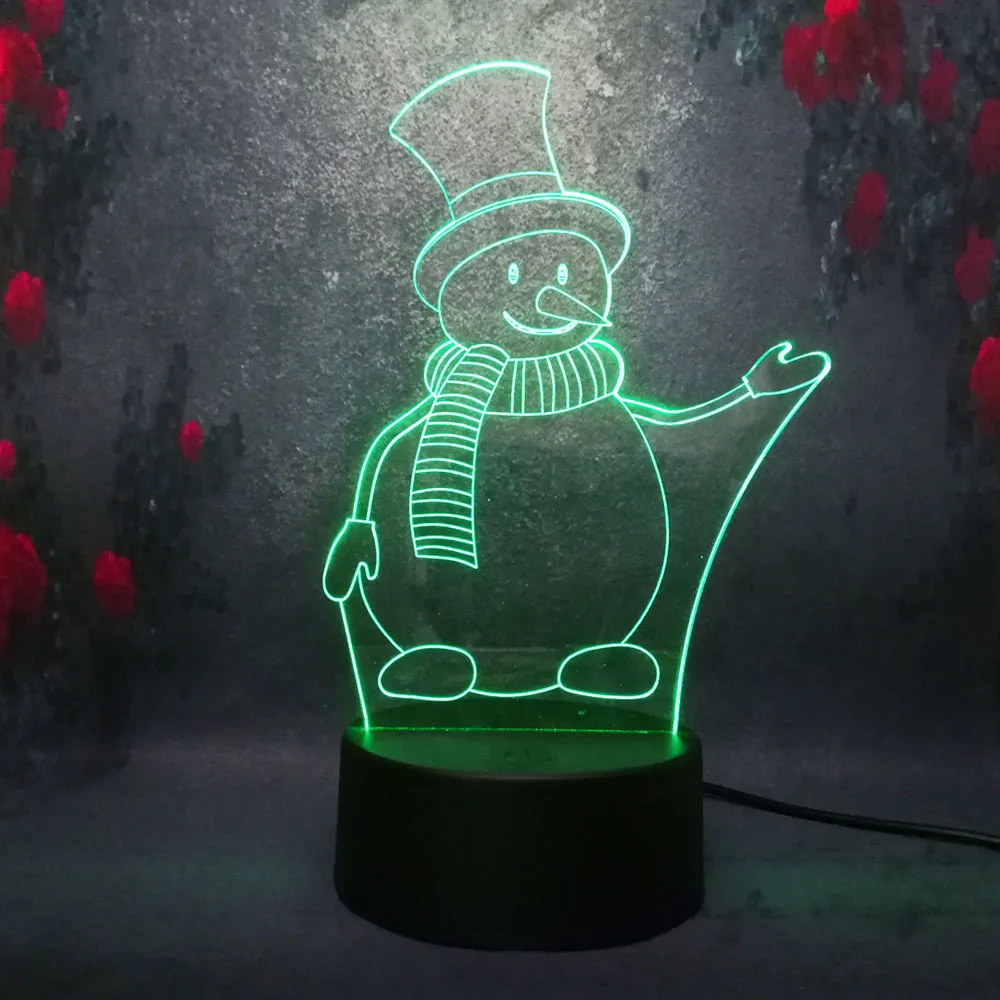 Красивый Рождественский Подарок Снеговик 3D ночник 7 цветов LED USB пульт