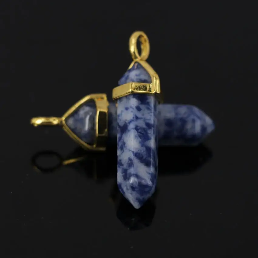 Подвеска в виде шестигранной точки синего кальдалита покрытая Богом натуральная