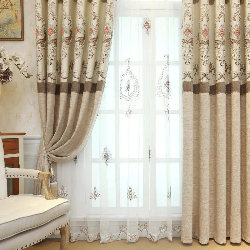 Европейские Роскошные затемняющие жаккардовые шторы с вышивкой оконные