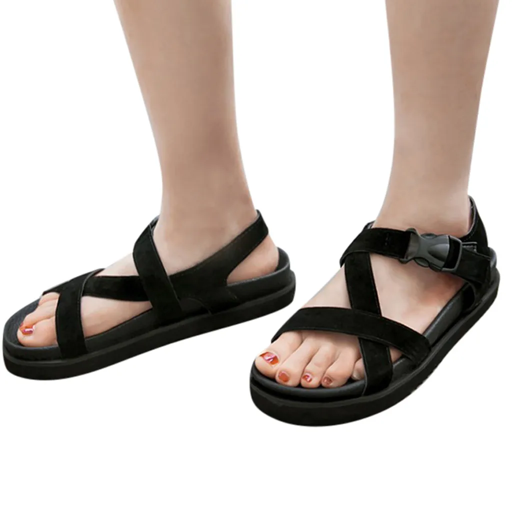 Black Обувь; sandalias de verano para mujersummer; модная женская обувь на плоской подошве; пляжные спортивные сандалии для отдыха; женская обувь; 30 - Цвет: Black