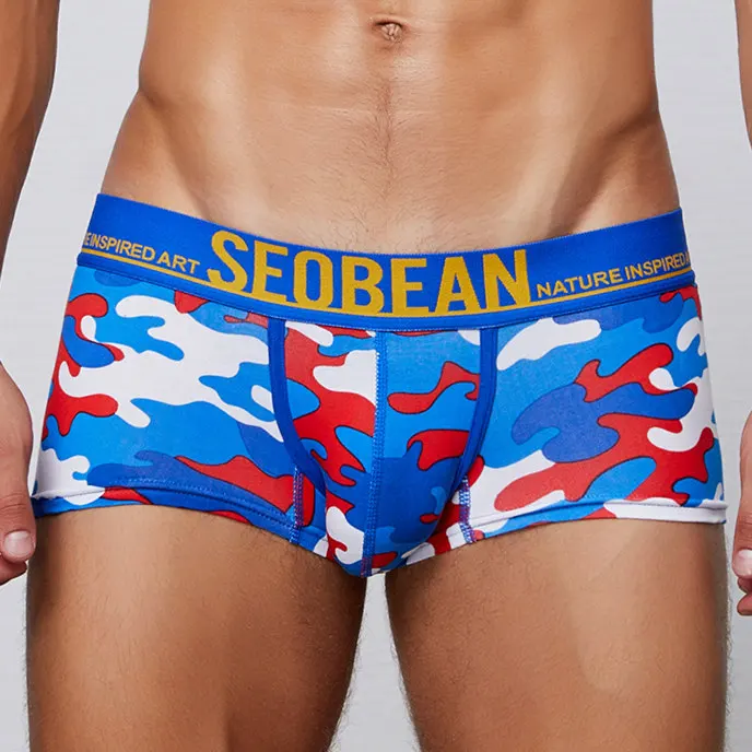 4pcs red SEOBEAN, боксеры, шорты для мужчин s, 4 шт./партия, нижнее белье, боксеры, хлопок, мужские камуфляжные боксеры, мужское нижнее белье, партия - Цвет: 4pcs red