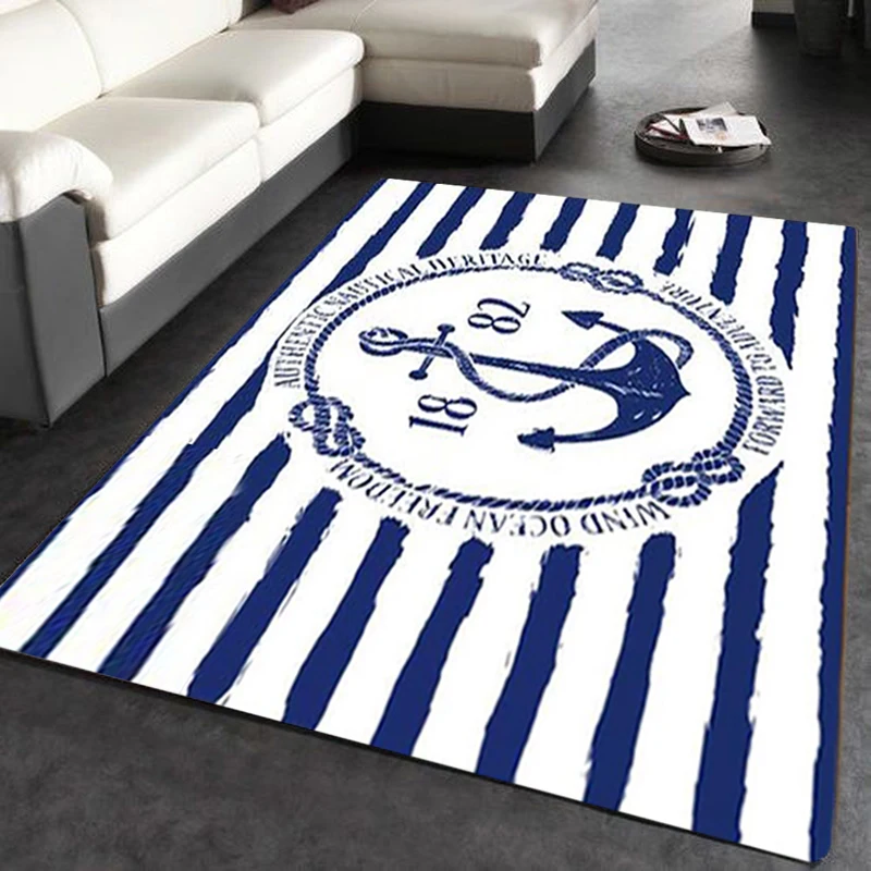 3D Printed Area Rugs Anchor Pattern Carpet for Living Room Bedroom Anti-slip Sofa Floor Mat Kitchen Carpet Yoga Mat Home Decor