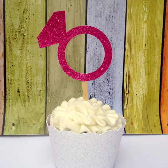 

Hot Pink Glitter Diamond Ring Cupcake Toppers Engagement Party Bachelorette birthday Wedding Bridal Shower Night food picks