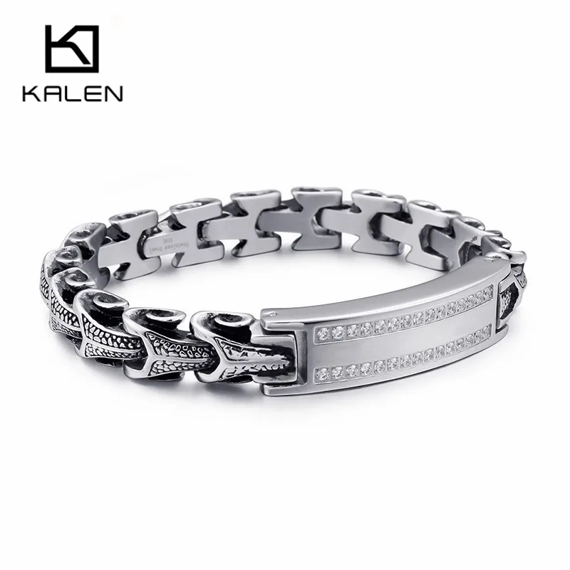 KALEN Hip Hop Stainless Steel Snake Linking Chain Bracelets For Men 22cm Curban 11mm Width Cubic Zirconia Bracelet Jewelry | Украшения и