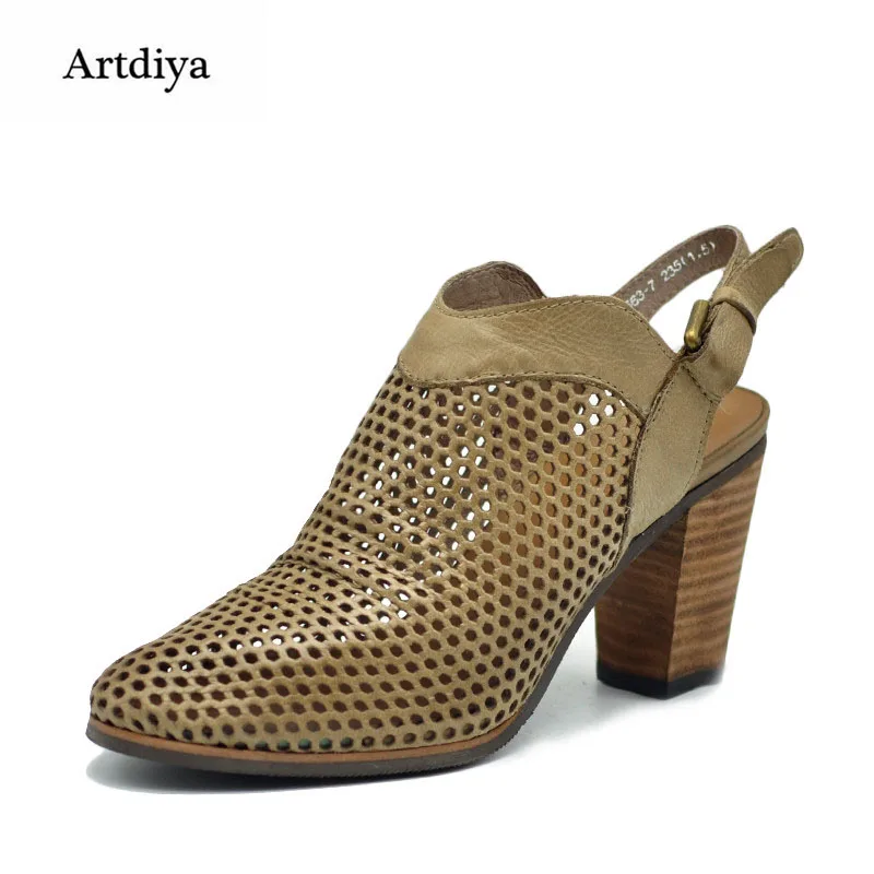 Женские сандалии Artdiya на толстом каблуке из натуральной кожи ручной работы 563-7 |