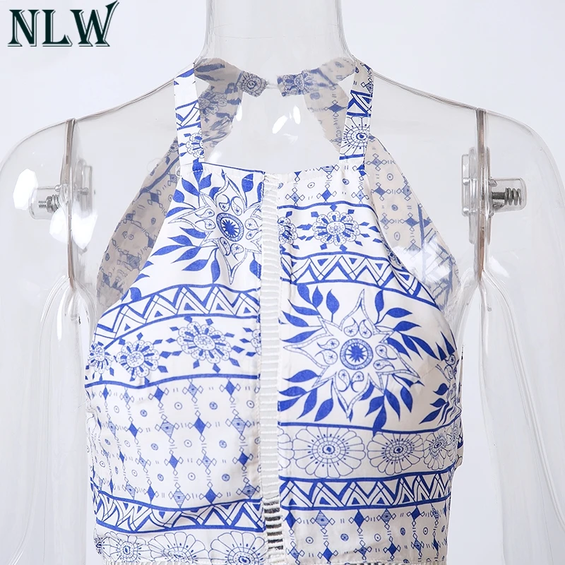 Nlw Белый Boho принт шифоновое платье высокое Разделение выдалбливают Элегантное