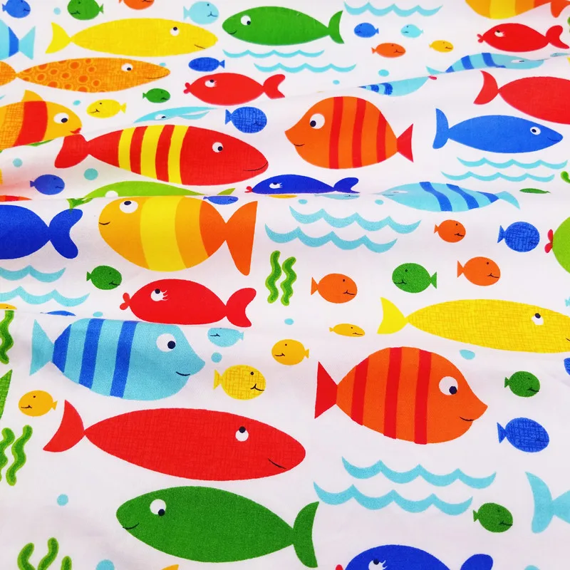 Cotton Twill Fabric Small Fish Print Patchwork Textile Cloth DIY Sewing Dormitory Fat Sheets Baby Clothes | Дом и сад