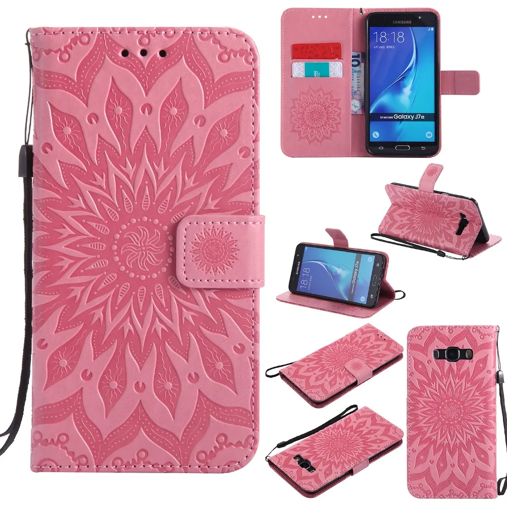 Чехол-книжка с тисненым подсолнухом для fundas Samsung Galaxy J7 2016 чехол J710 J710F 5 дюйма +