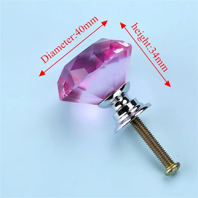40mm Pink NAIERDI 40 мм кристалл стеклянные ручки Diamond форма дизайн Шкаф ящика тянуть кухня двери шкафа ручки Аппаратные средства - Цвет: 40mm Pink