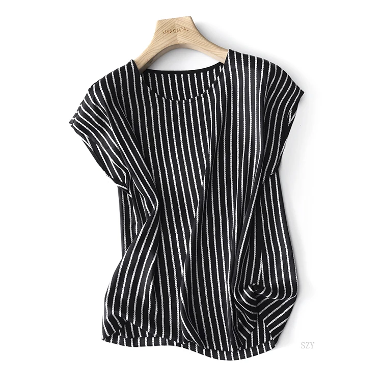 Женская летняя 90% шелковая блузка из натурального шелка с коротким рукавом