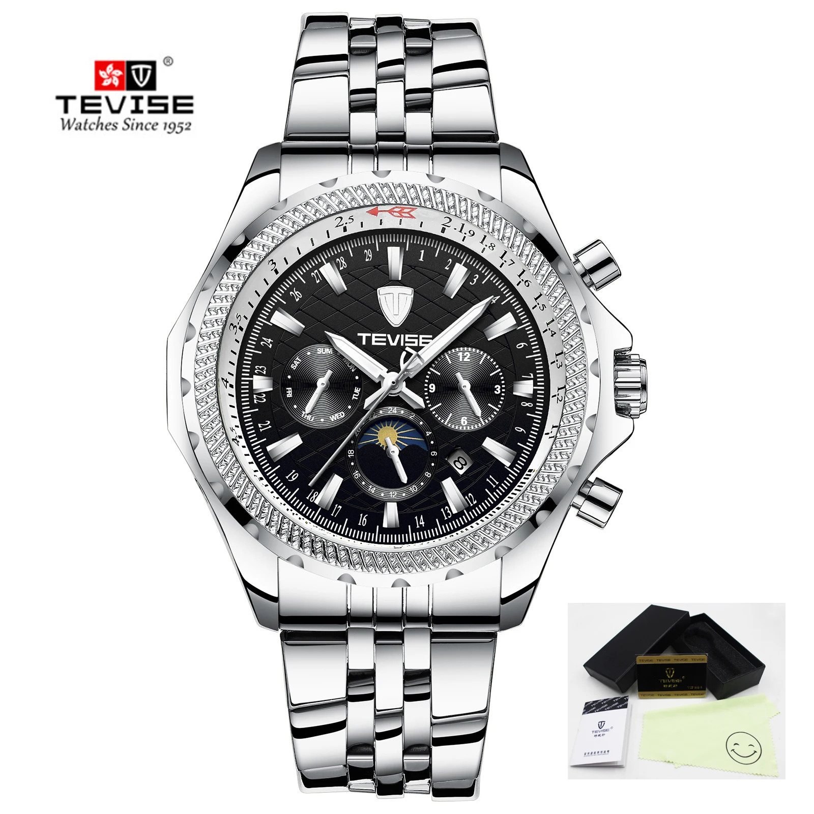 TEVISE steel siblack Tevise, роскошные Брендовые мужские часы, автоматические механические часы для мужчин, водонепроницаемые мужские наручные часы с автоматическим заводом, Relogio Masculino - Цвет: TEVISE steel siblack