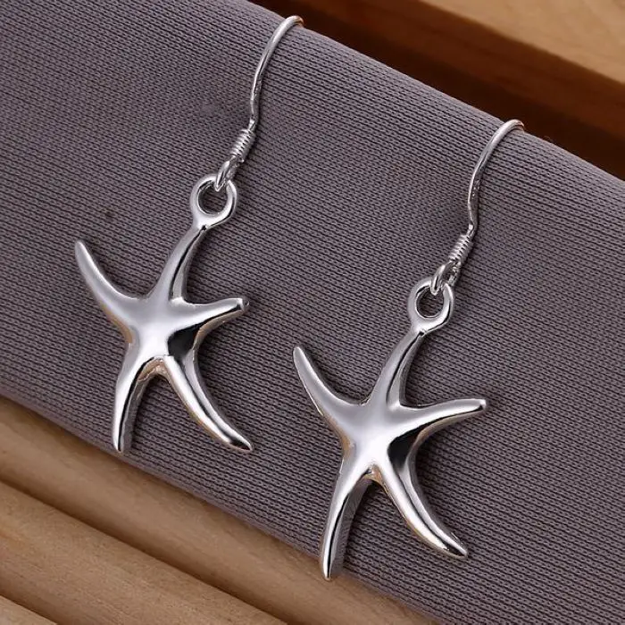 

Silver color lady hot for women cute nice charms fashion The starfish earrings Simple star shape silver earrings E062