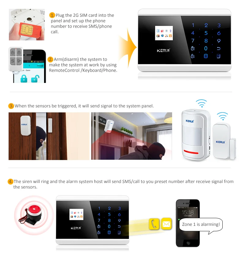 KERUI, 433 МГц, 8218 г, PSTN GSM сигнализация, Двойная сеть, сенсорный, двойное приложение, контроль, домашняя охранная сигнализация, датчик, детектор, охранный комплект