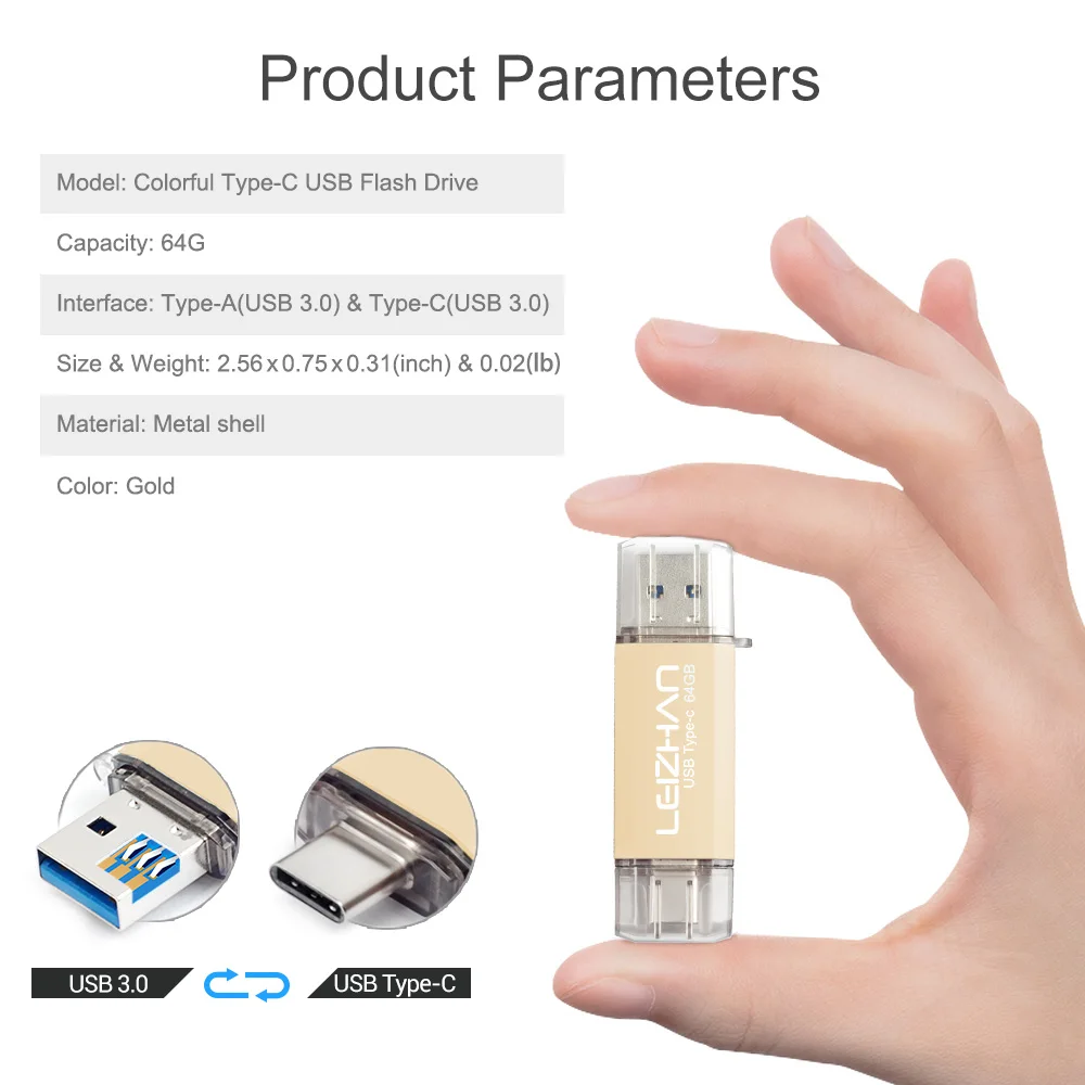 

LEIZHAN USB C Flash Drive 256GB Type c Flash USB 128GB for Samsung Galaxy S10 S9 S8 Pendrive USB 3.0 Thumbdrive 64GB 32GB 16GB