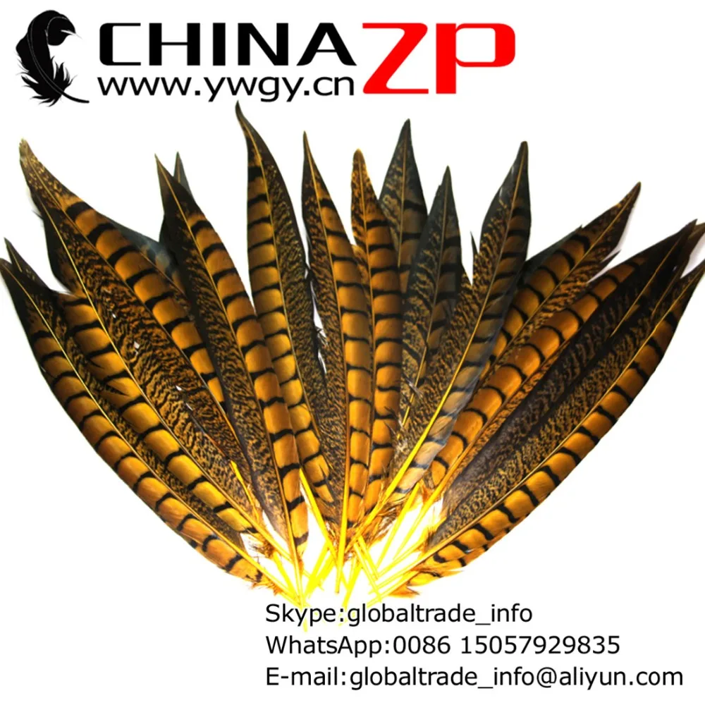 

CHINAZP Factory Cheap Wholesale 200pcs/lot Size 12~14inch(30~35cm) Dyed Yellow Lady Amherst Pheasant Tail Feathers