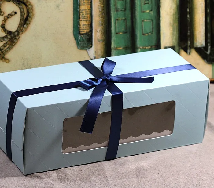 

Free shipping cake packaging box, blue box white holder dessert box decoration