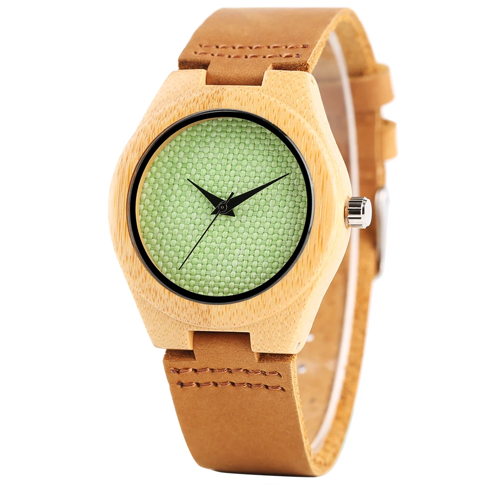 

Creative Bamboo Wooden Watch Women Nature Wood Genuine Leather Band Quartz Wristwatch relogio feminino