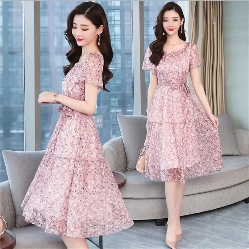 Новые летние винтажные размера плюс с цветочным принтом шифоновое Открытое