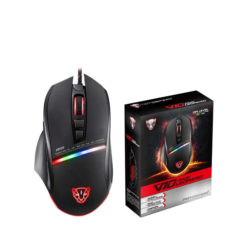 Motospeed V10 оптический эргономический игровой мышь игровая Проводная с подсветкой RGB
