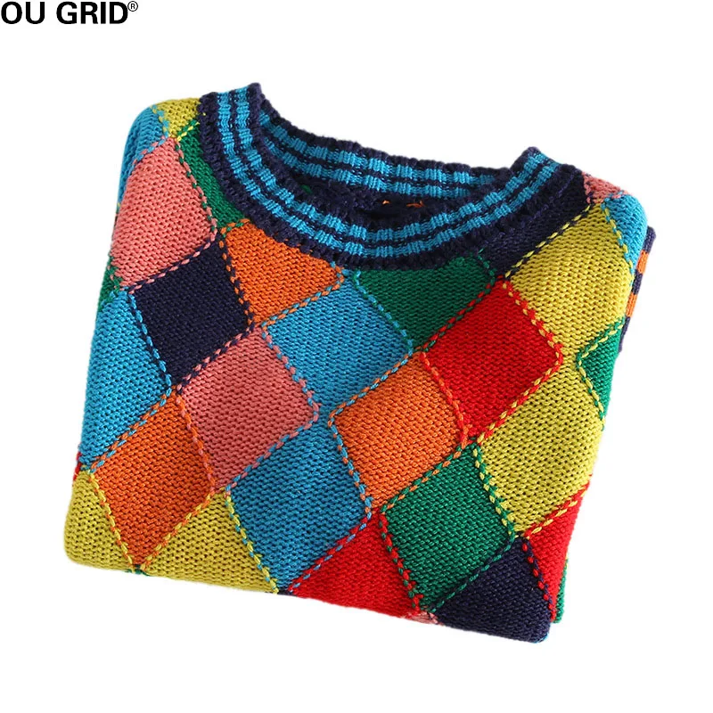 Women Colorful Plaid Sweater Pullovers 2017 Autumn Long Sleeve O-neck Fashion Bottom Casual Jumper New Arrival | Женская одежда